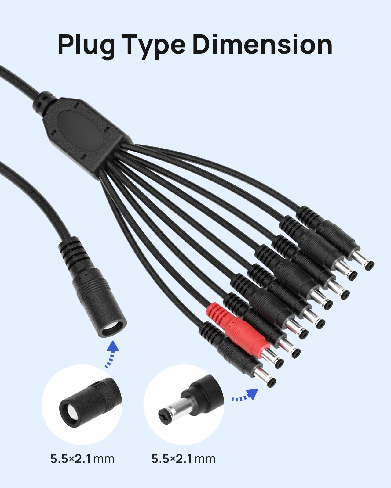 ANNKE 12V 5A Security Camera Power Adapter with 9-Way Splitter Cable, 100-240V AC to DC Converter, 5.5×2.1mm Plug, Compatible with Most Brands Equipments, CCTV/DVR/NVR/Camera Systems, LED Strip Lights - Image 6