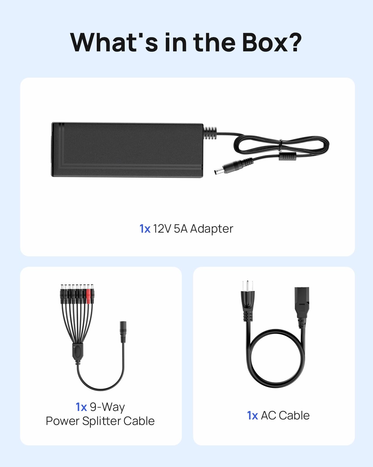 ANNKE 12V 5A Security Camera Power Adapter with 9-Way Splitter Cable, 100-240V AC to DC Converter, 5.5×2.1mm Plug, Compatible with Most Brands Equipments, CCTV/DVR/NVR/Camera Systems, LED Strip Lights - Image 9