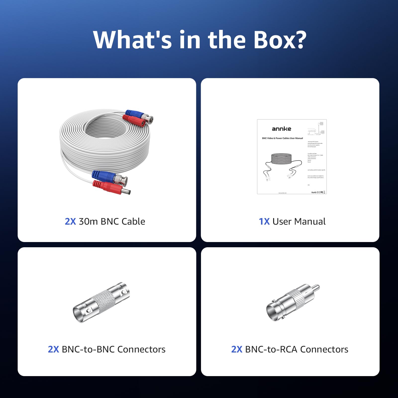 ANNKE 2 Pack Security Camera Cable 30M/100ft All-in-One BNC Video Power Cables, Extension Wire Cord for CCTV Cams DVR Surveillance System with 2X Connectors and 2X RCA Adapters-White - Image 9