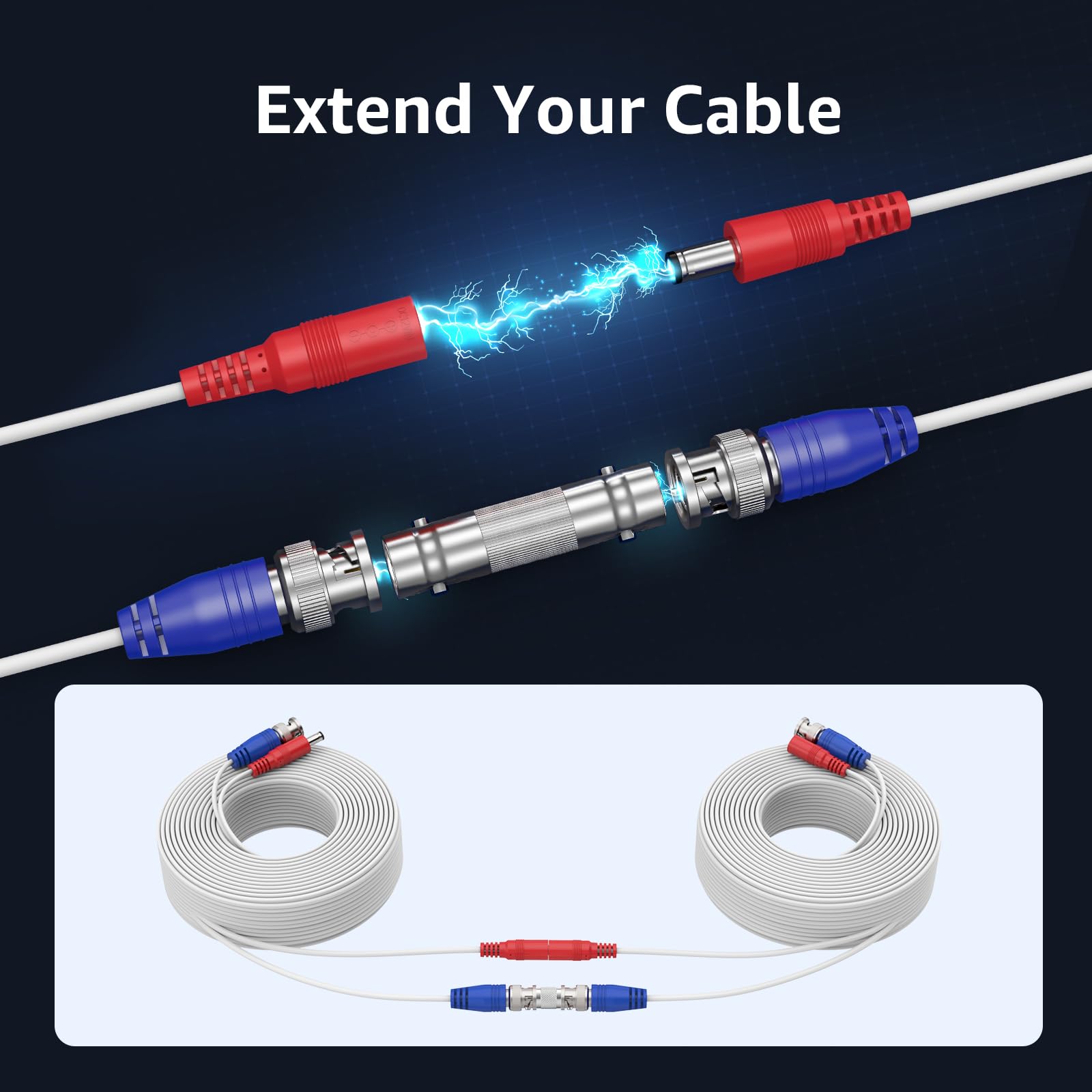 ANNKE 30M/100ft BNC Cable, Video Power Extension Surveillance Camera Cables for CCTV Security DVR System Installation, Free 8X BNC Connectors and 100pcs Cable Clips Included, 4 Pack, White - Image 7