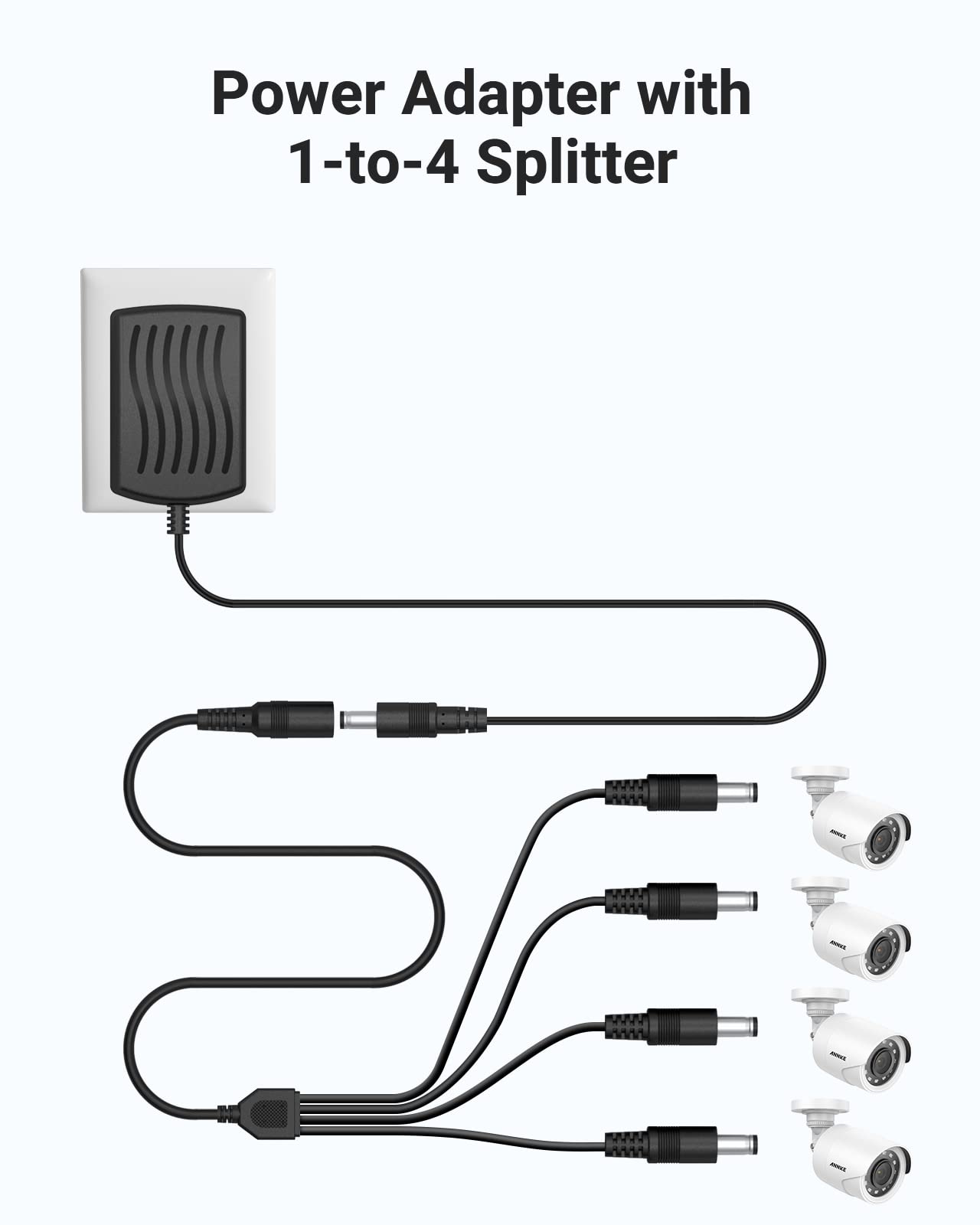 ANNKE Security Power Adapter Supply AC to DC 12V2A and 1-to-4 Splitter Power Cord for CCTV Surveillance Camera DVR System - Image 4