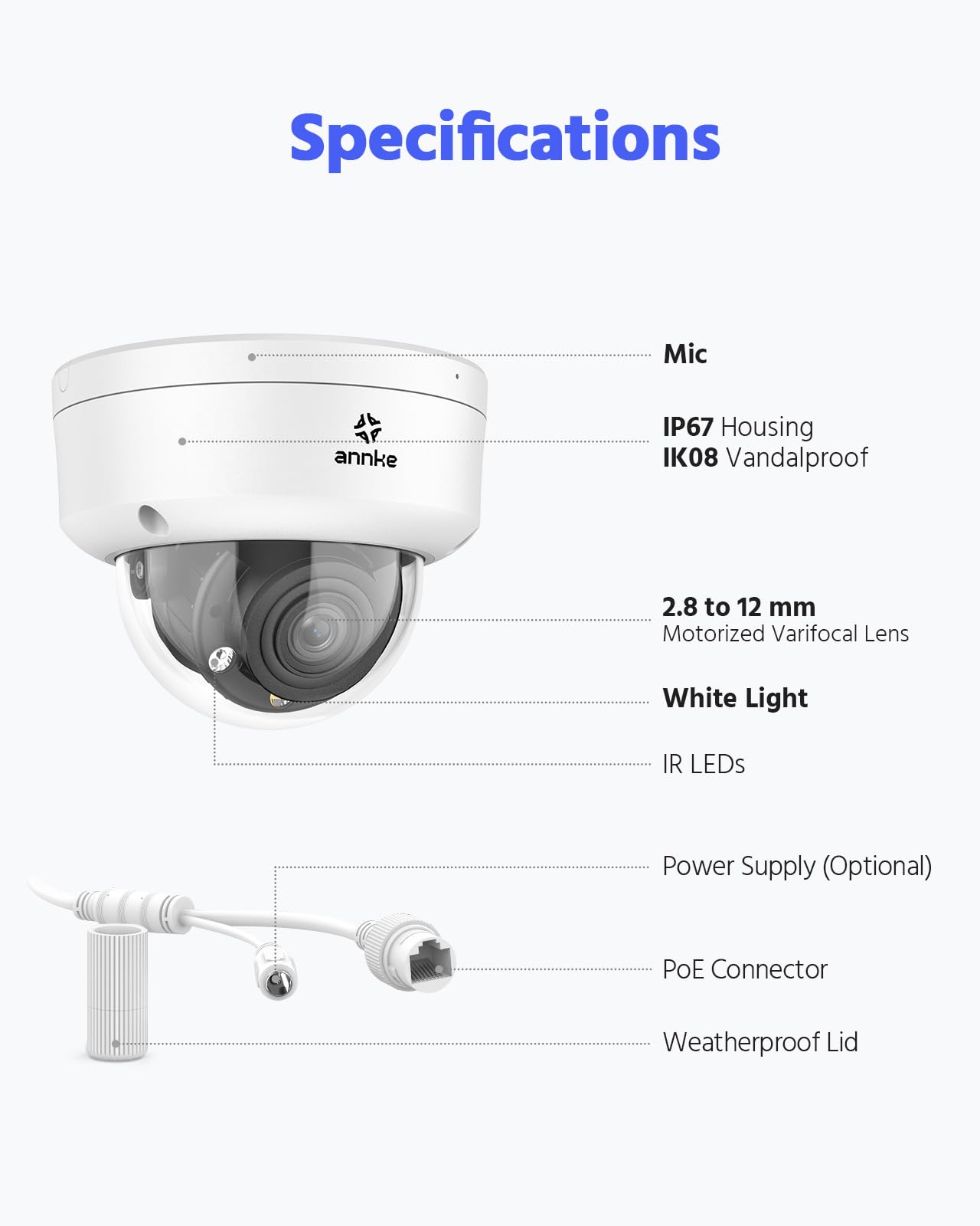 ANNKE Ultra HD 4K 8MP PoE Camera with Mic, Optical Zoom IP Camera with 2.8mm～12mm Lens, Color Night Vision, Smart Dual Light, Human&Vehicle Detection, Up to 512GB Storage, IP67 & IK08 Vandal-Proof - Image 8